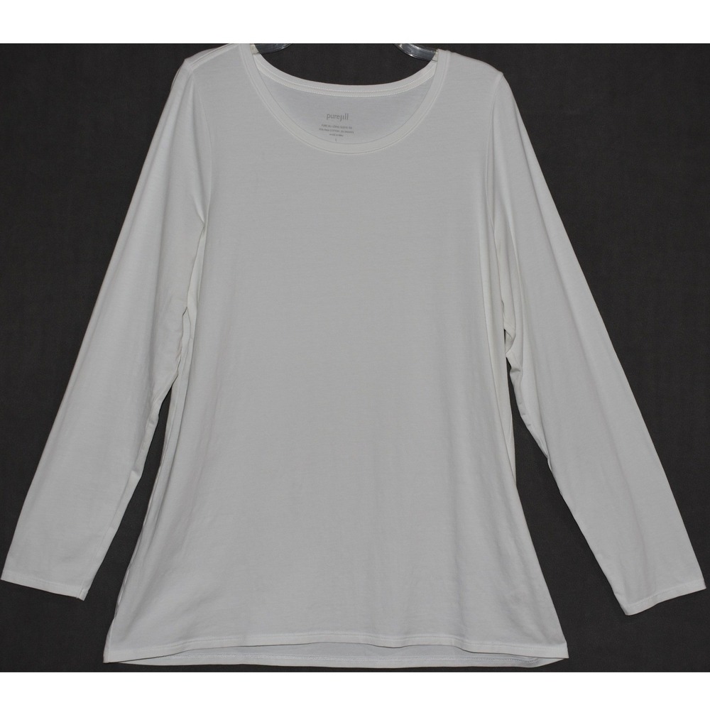 Pure Jill J. Jill White Pima Cotton Spandex Long Sleeve Tee Scoop Neck‎ Large